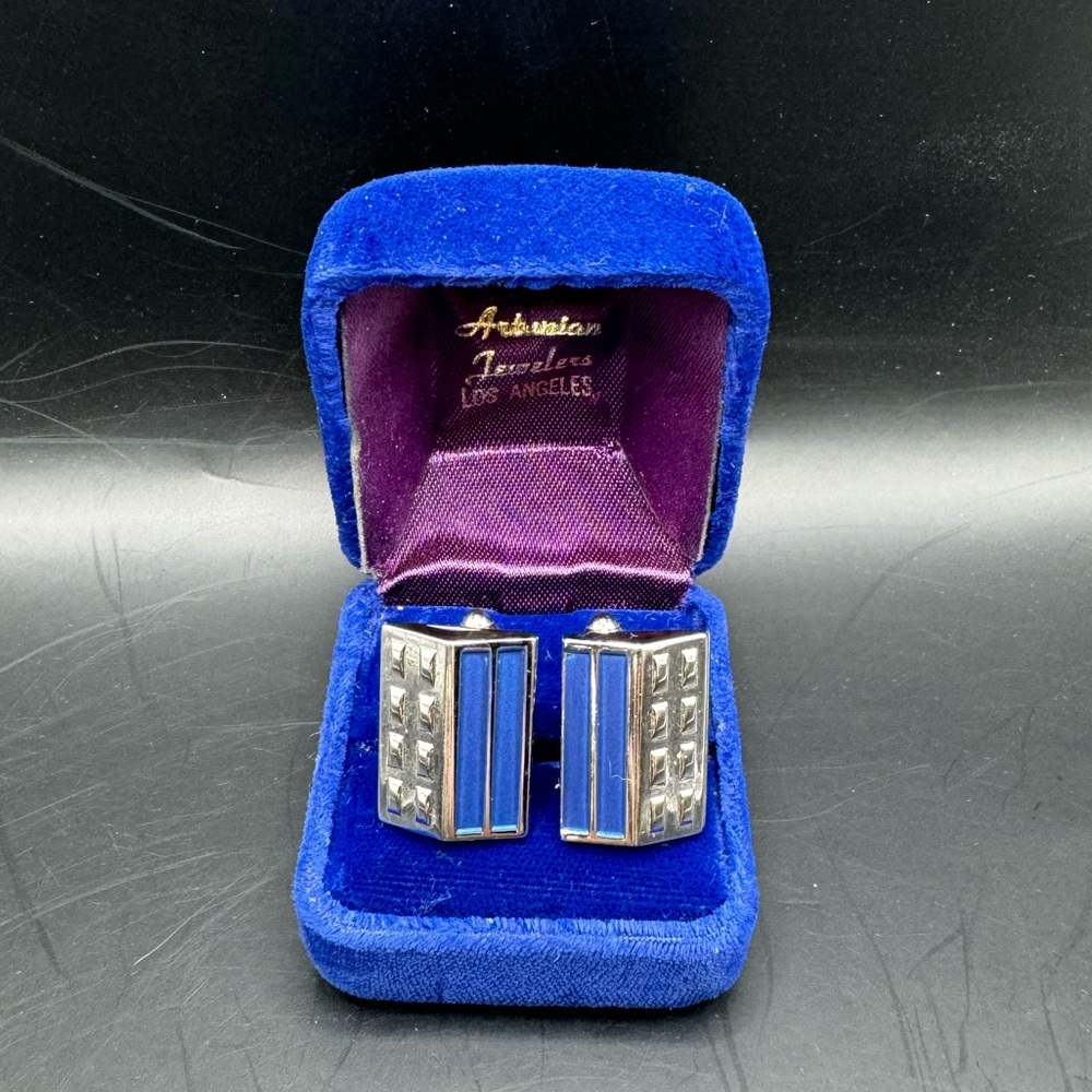 Speidel Blue Silver Cuff Links Vintage